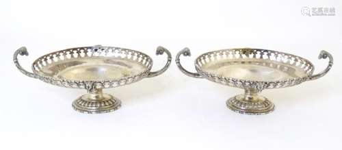 A pair of Victorian silver plate tazzas of oval form with tw...