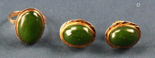 Ladies 14k Gold Jade Earrings and Ring