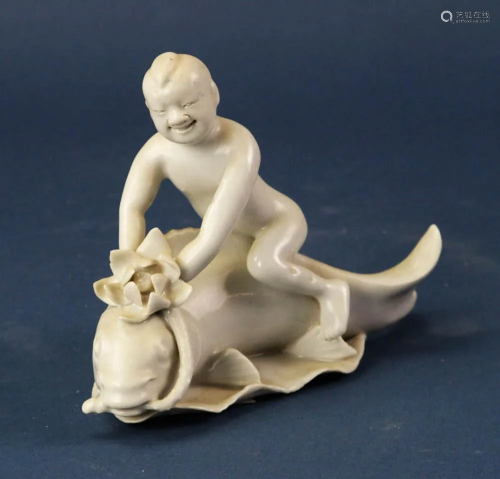 Chinese Blanc-de-Chine Porcelain Boy Riding Fish