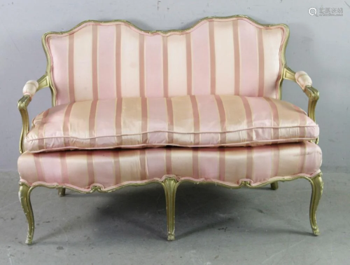 French Style Gilt Painted Settee with Upholstery