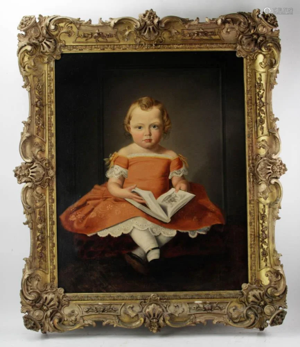 19thC Portrait of a Young Girl in Orange Dress