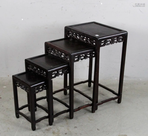 Set of Chinese Carved Nesting Side Tables