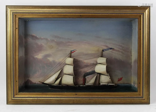 Early 19thC British Steamship in Shadow Box