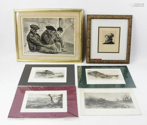 Group of Etchings, one Signed Joseph Margulies