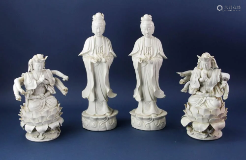 Two Pairs of Blanc-de-Chine Guanyin Figures