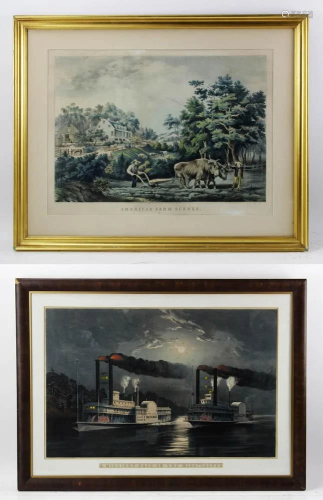 Two Large Folios, Currier and Ives Prints