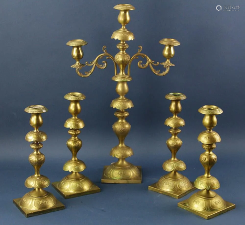 Late 19thC Polish Norblin Brass Candlesticks