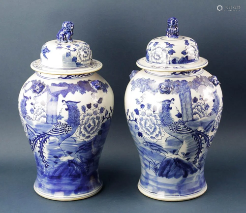 Pair of Chinese Blue and White Ginger Jars