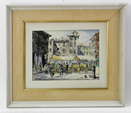 Henry Gasser, Venetian Market Place, Watercolor