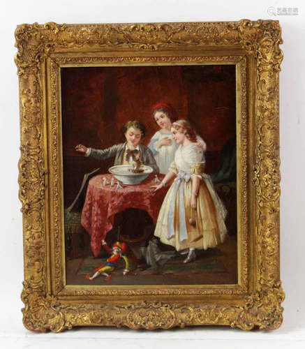 L. Caille, 19thC Painting of Children