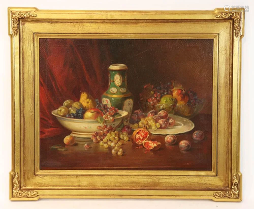 Rouvier Signed, Still Life of Fruit and Porcelains