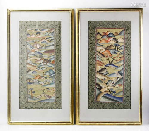 Chinese Embroidered Panels in Giltwood Frames