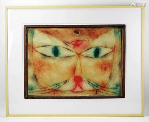 Print of Cat with Bird, Framed