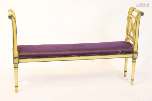 Paint-Decorated Bench with Upholstered Seat