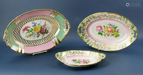 Group of Gilt, Pink, and Green Oval Platters