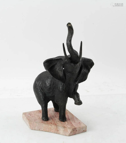 Japanese Bronze Elephant on Marble Base