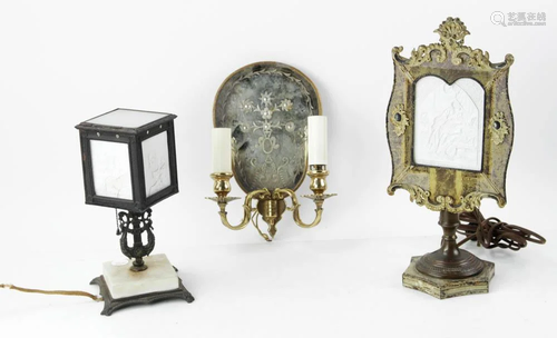 Lithophane Lamps, Mirrored Brass Wall Sconce