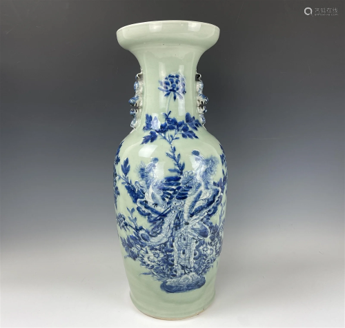 Chinese Blue White Porcelain Big Vase Double Handle