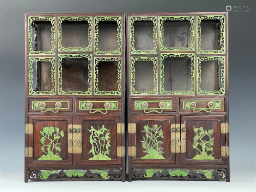 Qing Dynasty Pair of Zitan Wood Curio Cabinet