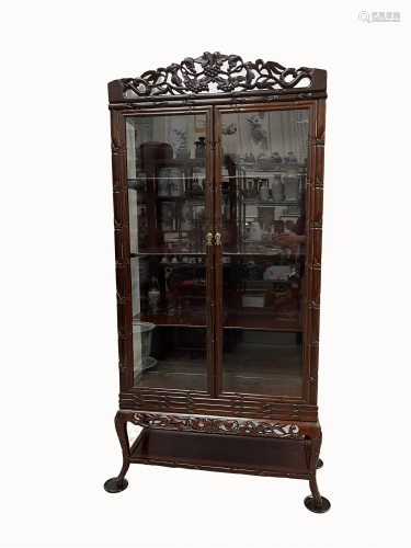 A Chinese Antique Redwood Standing Display Cabinet