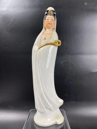 20TH C Guanyin Buddha Porcelain Sculpture Marked