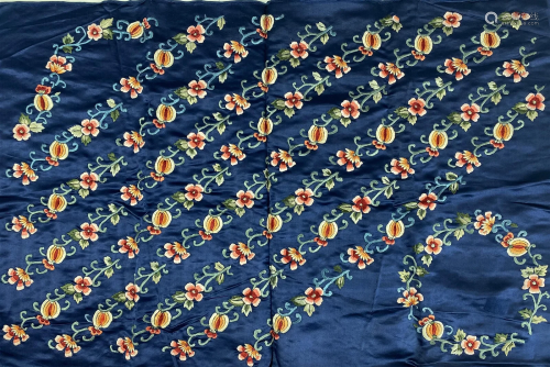 A Blue Silk Handmade Embroidered flower Wall Art