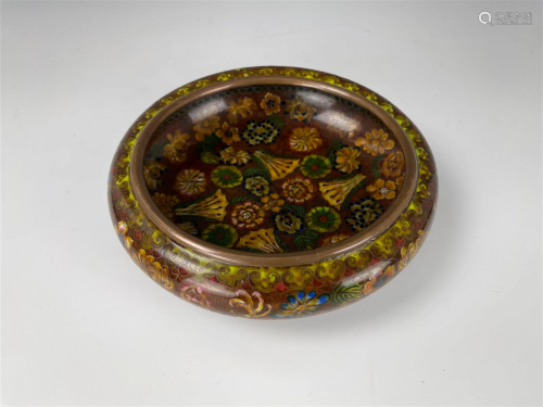 A Chinese Cloisonne Enamel and Brass Pot