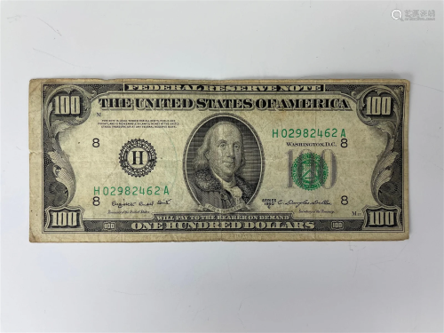 1950 A Hundred Dollars US Federal Reserve Bank Note