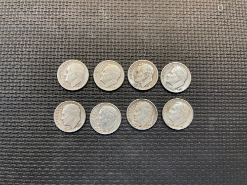 Eight 1946 to 1959 Roosevelt Dimes