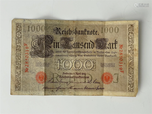 German Vintage Money 1910 Berlin Reichsbanknote 1000