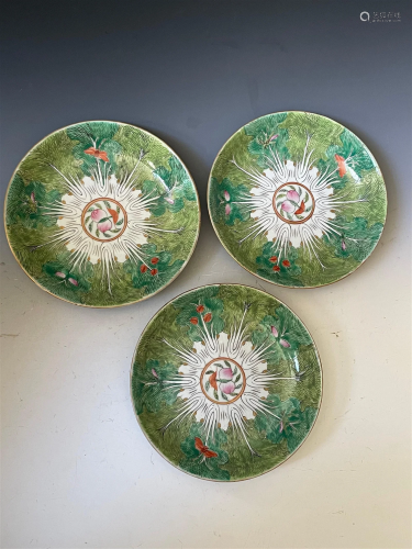 Chinese antique three of plates Jiaqing Mark