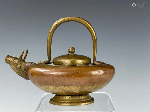 Asian Antique Bull Head Brass Tea Pot