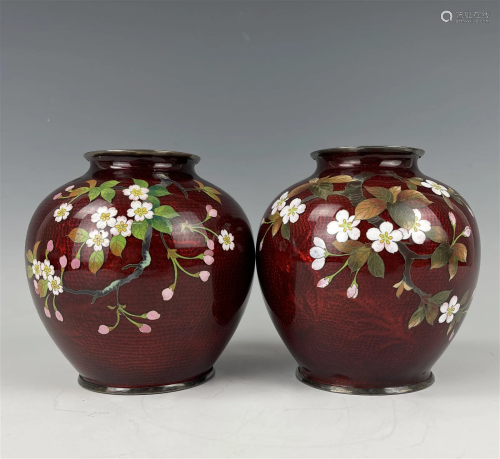 Pair of Vintage Japanese Cloisonne Enamel Vases