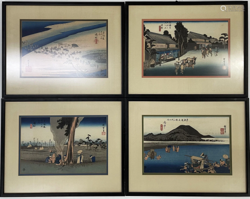 Hiroshige Four Framed Woodblock Print