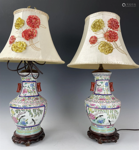 A Pair of Chinese Porcelain Vase Lamps