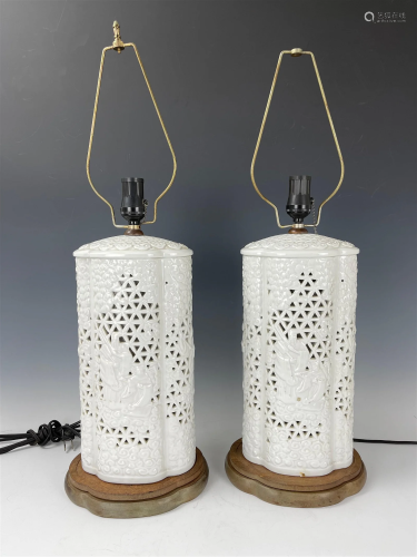 Pair of Chinese White Porcelain Vase Lamps