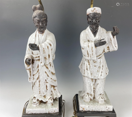 Two Asian Antique Porcelain Statue Lamps