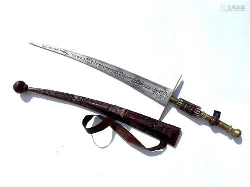 Antique Sword with Leather Scabbard