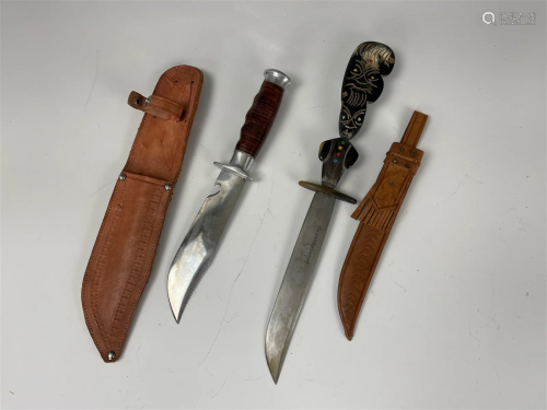 Two Vintage Dagger Knifes With Leather Scabbard
