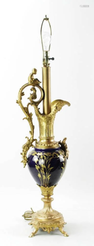 French Cobalt Blue and Gold Decorated Lamp