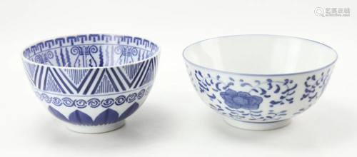 Two Blue and White Porcelain Bowls, China