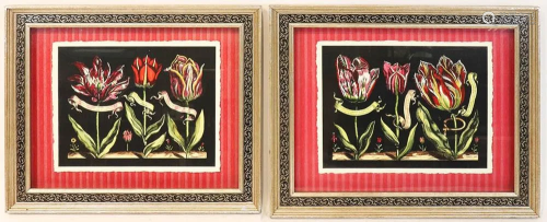 Dutch Tulip Prints in Silver Leaf Shadow Box Frame
