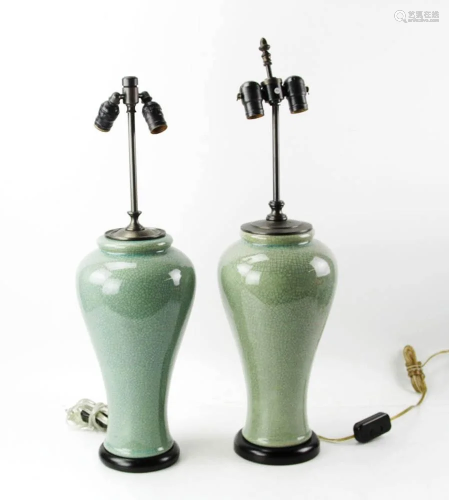 Pair of Chinese Glazed Pottery Table Lamps