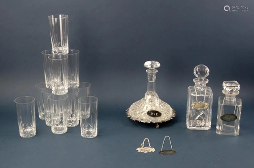 Group of Barware Glasses, Decanters, Tray