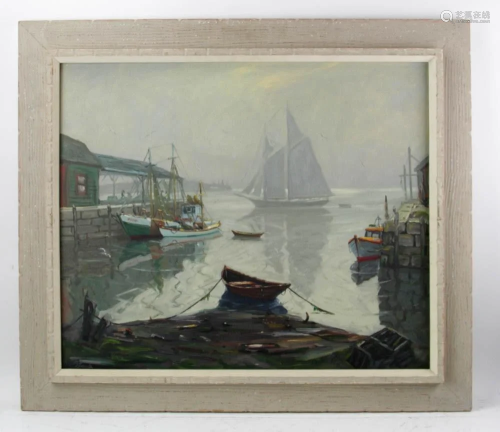 Charles Stepule, Harbor Scene, Oil on Canvas