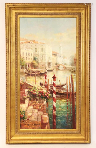 Tiverdi Signed, Venetian Canal Scene, Oil on Canvas