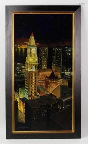 Dottie Doucette, Boston Skyline, Oil on Canvas