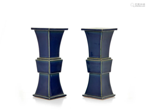 Pair of Square Monochrome Gu-type Vases