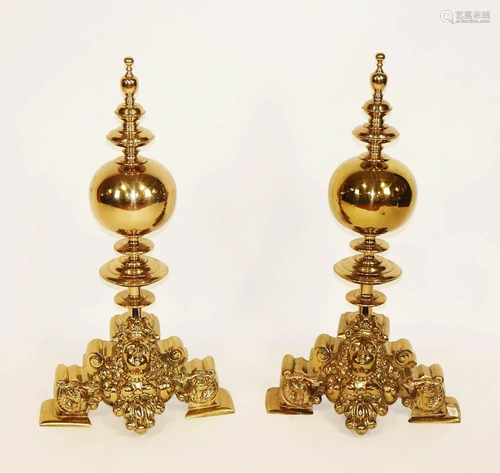 Pair of English Continental Brass Andirons