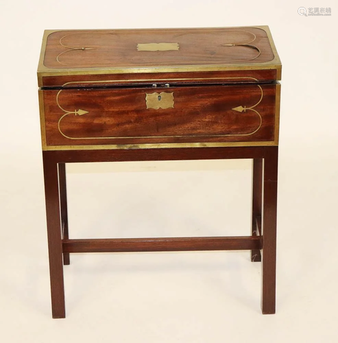 19thC Brass-Bound Lap Desk on Stand